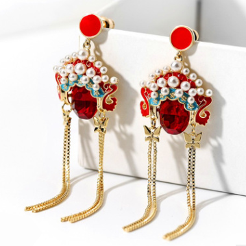 S925银针网红气质时尚耳钉欧美夸张复古珍珠耳环流苏长款耳坠耳饰