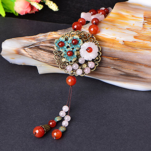复古民族风毛衣链长款项链饰品 粉晶红玛瑙挂件衣服配饰
