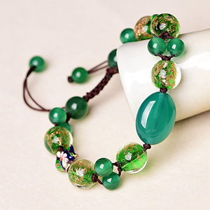 民族风绿玛瑙琉璃手串女韩版简约个性学生森系手链手工编织饰品