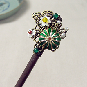 蝶舞景泰蓝古风发簪复古簪子古代头饰步摇发钗景泰蓝配饰木发簪