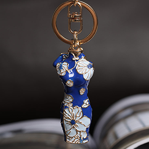 创意复古风 精美彩釉旗袍汽车钥匙扣女流苏包包挂件钥匙链圈可爱