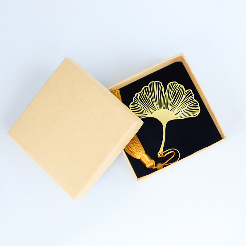    中国风创意叶脉玫瑰金镂空枫叶流苏套装杏叶书签