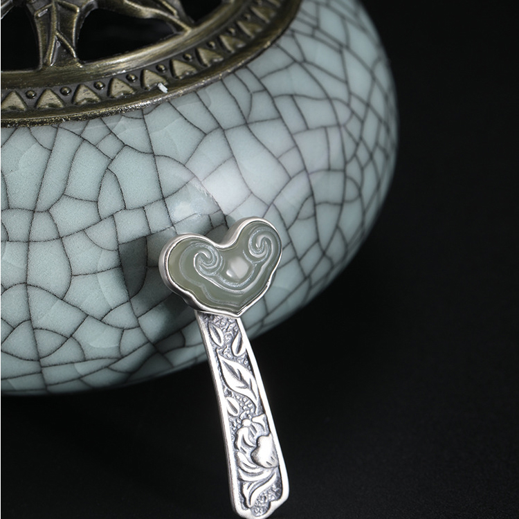   银迷s925银复古和田玉如意吊坠2020年新款泰银中国民族风挂件   