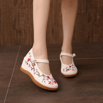 梅花7-厘米新品搭扣民族风绣花鞋女古风内增高汉服鞋广场舞女单鞋