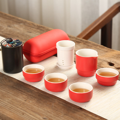旅行茶具套装便携式包紫砂快客杯同心杯一壶4杯商务礼品