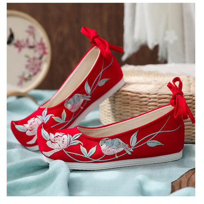  汉服搭配古风鞋子翘头鞋复古内增高女鞋古装戏服绣花鞋平底布鞋女