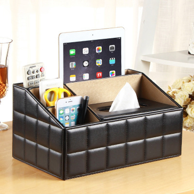 创意家居用品多功能纸巾盒 桌面遥控器收纳盒 皮革抽纸盒