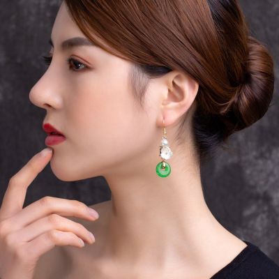  民族风耳环古风玉髓耳坠韩国气质复古中国风旗袍配的耳饰